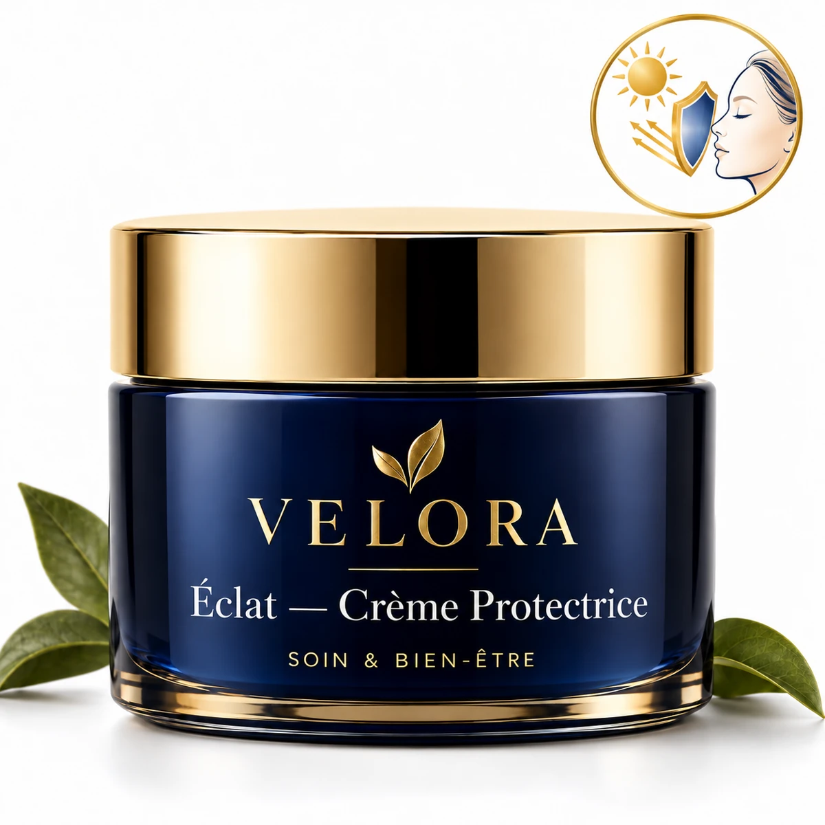 Velora Éclat — Crème Protectrice — médaillon illustrant le thème : soin solaire