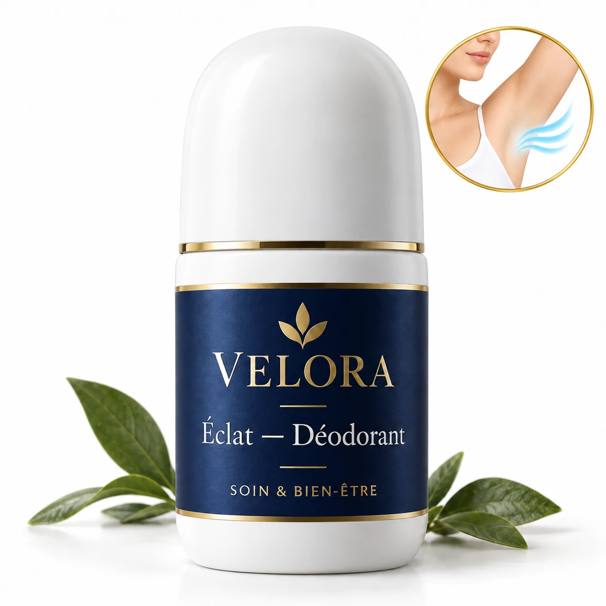 Velora Éclat — Déodorant — médaillon illustrant le thème : soin des aisselles