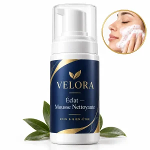 Velora Éclat — Mousse Nettoyante — médaillon illustrant le thème : nettoyage du visage